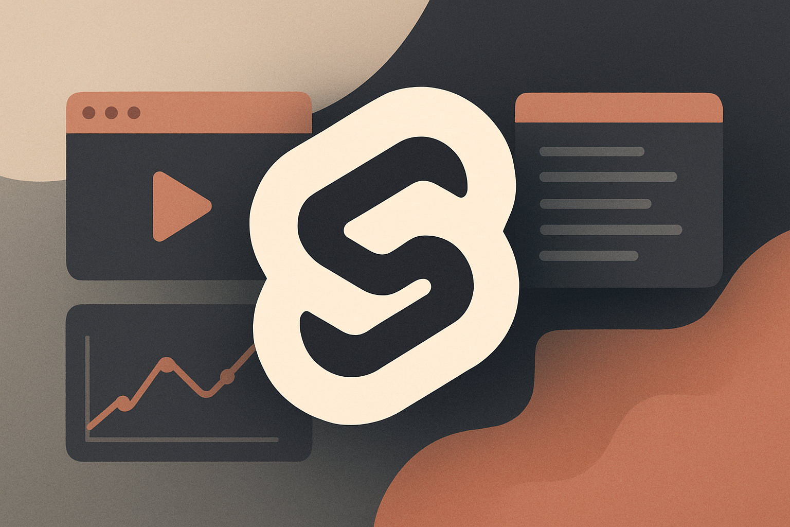 Svelte logo with dynamic web applications in the background