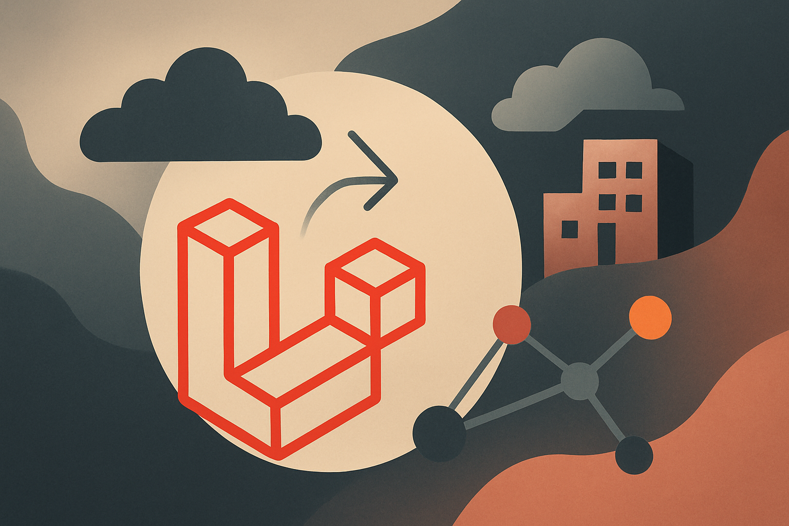 Illustration of Laravel logo with edge computing concept