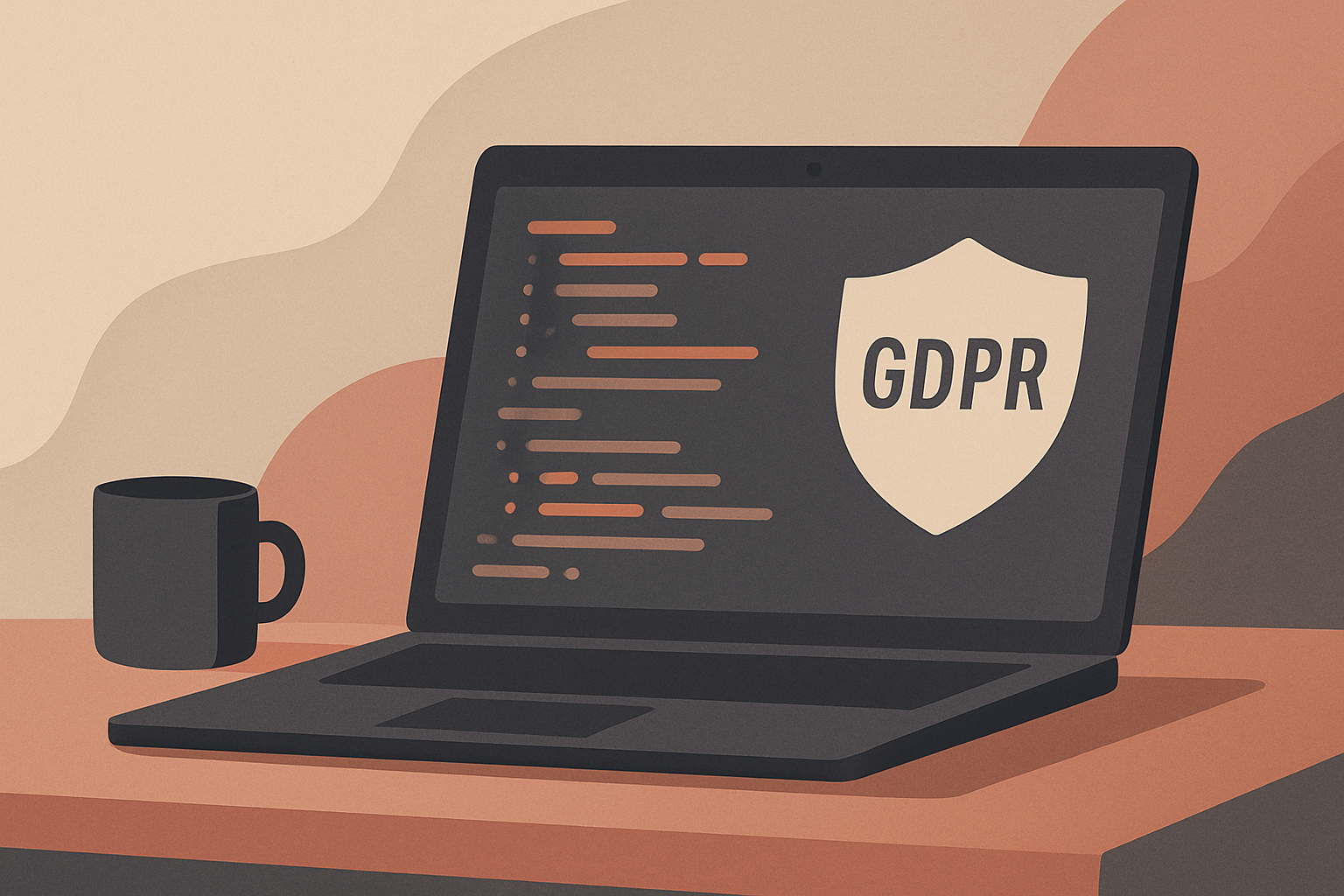 Laptop open on a desk displaying code for GDPR compliance